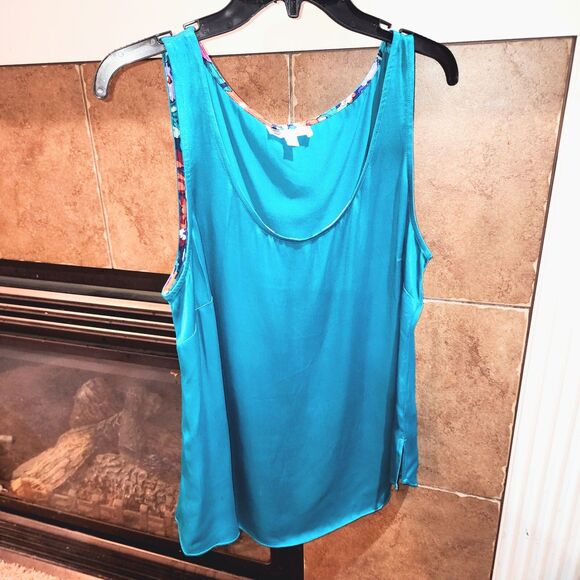 FLOREAT LOVED By ANTHROPOLOGE Sz L Teal Rayon Silky Coastal Clean Girl Tank Top - Picture 6 of 6